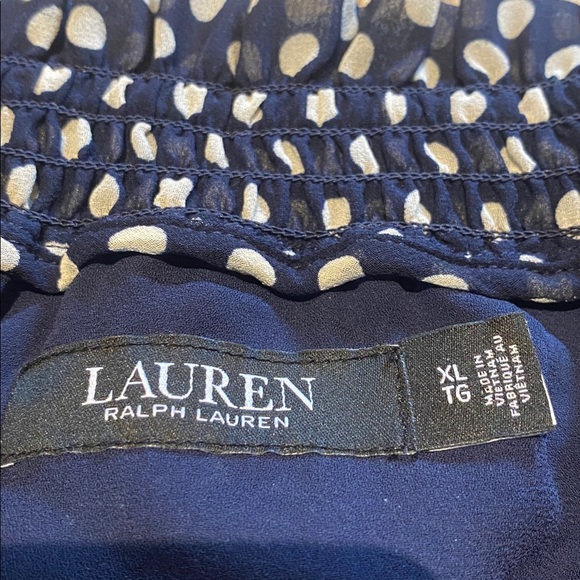 Lauren Ralph Lauren Ruffle Polka Dot Sheer Off the Shoulder Top Navy White XL - Picture 7 of 9